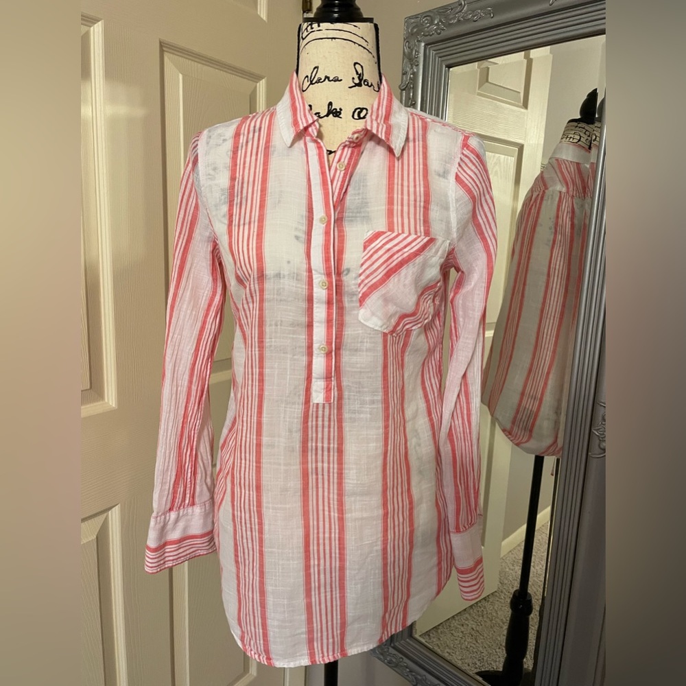 Coral and white button up blouse